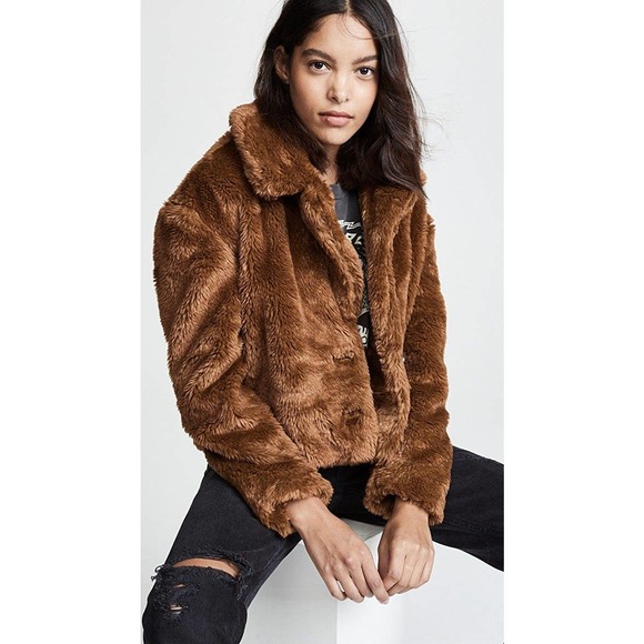 Free People Brown Faux Fur Short Teddy Coat large - Picture 3 of 5